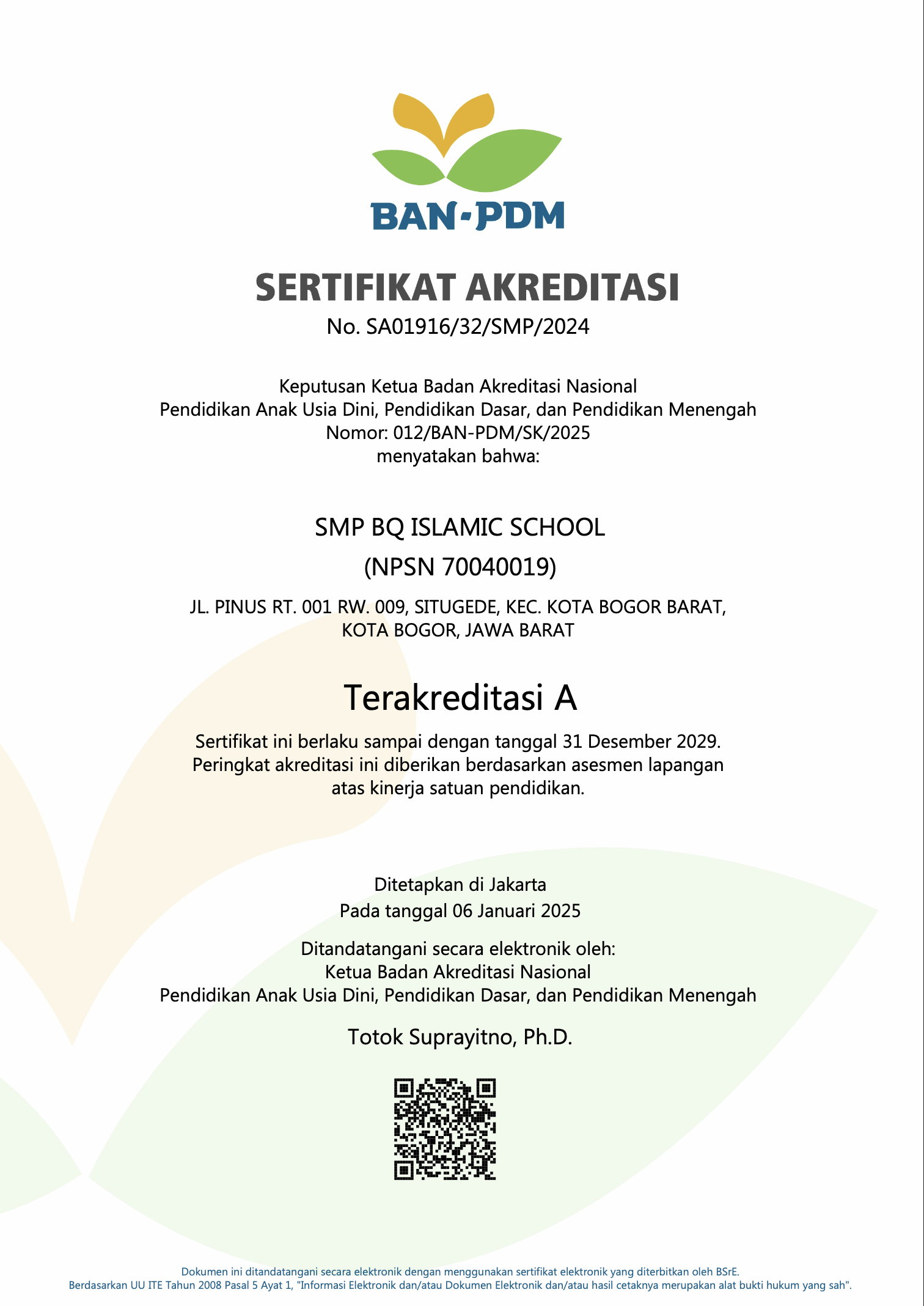 Sertifikat Akreditasi A